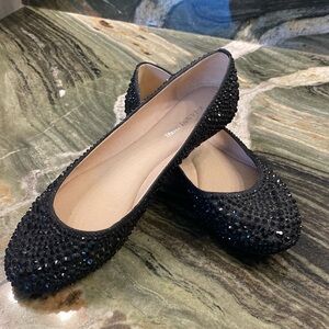 Gianna Bini Black Star-Brite Rhinestone flats- Size 7